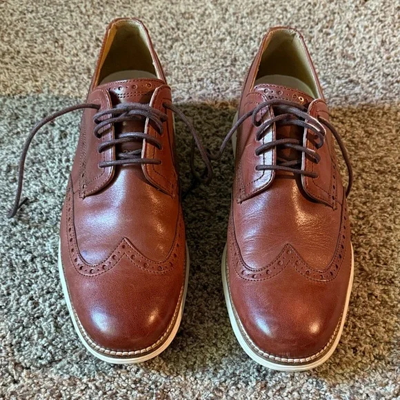 Men's Cole Haan Grand.OS Brown Leather Wingtip Shoes — Sz 10-1/2 - Picture 2 of 6